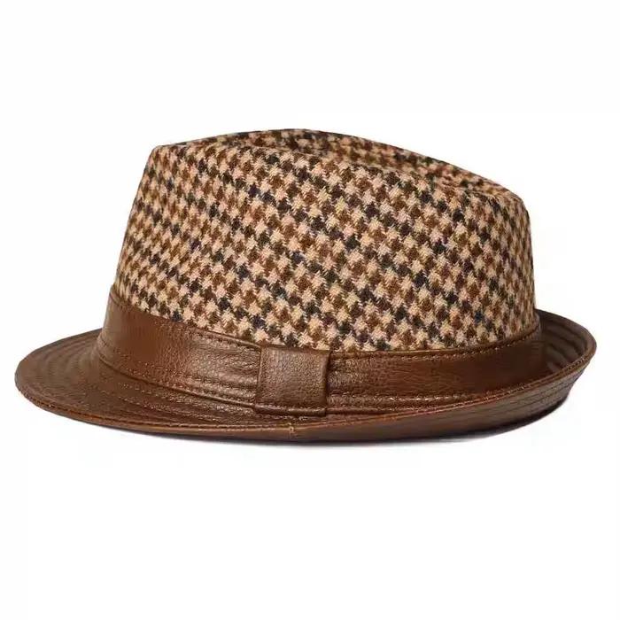 Hiver en cuir véritable laine haut chapeaux pour hommes/femmes messieurs britanniques large bord Stetson Fedoras 55-60