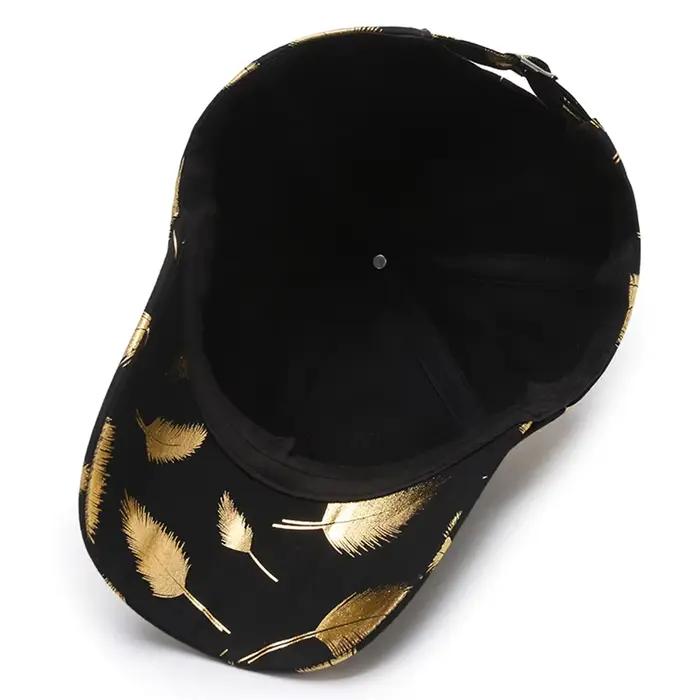 Casquette de baseball FS Brand noire à imprimé plumes dorées pour hommes et femmes