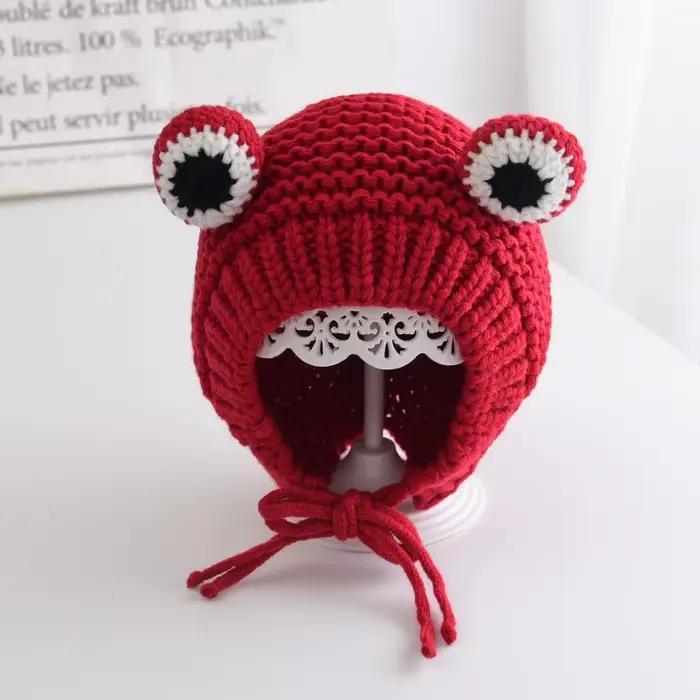 1 pièce hiver automne tricoté dessin animé grenouille chapeau Crochet bébé
