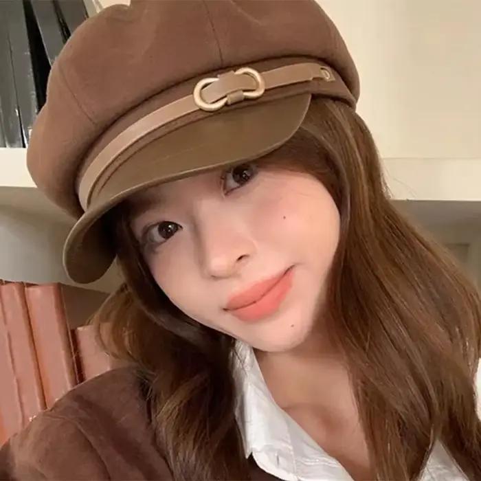 Béret de style britannique rétro pour femmes, casquette de journal octogonale polyvalente pour grande circonférence de tête, chapeau de printemps et d'automne pour femmes, élégant et polyvalent