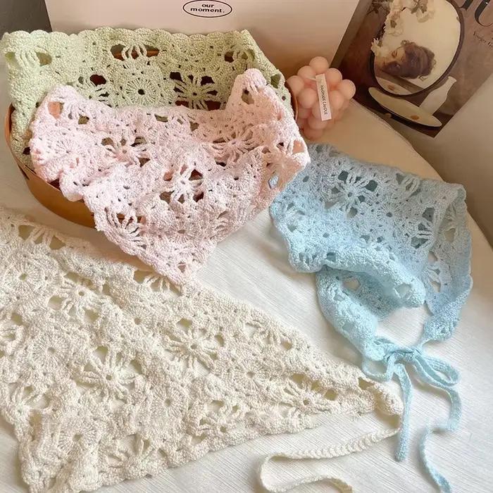 Mode tricoté foulard chapeau français Style pastorale Triangle bandeau à la main Crochet