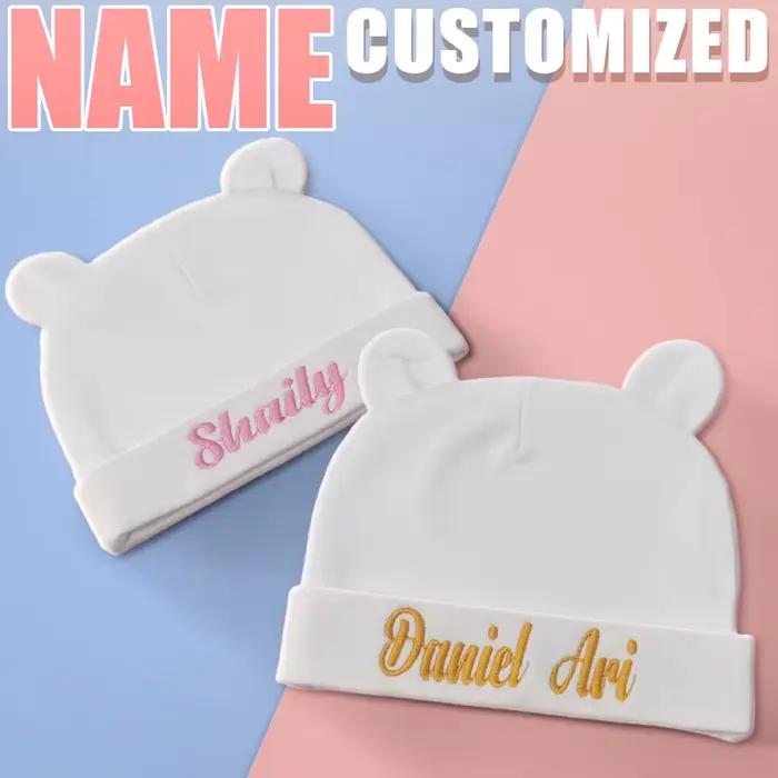 Bonnet en coton biologique pour nouveau-né avec nom personnalisé