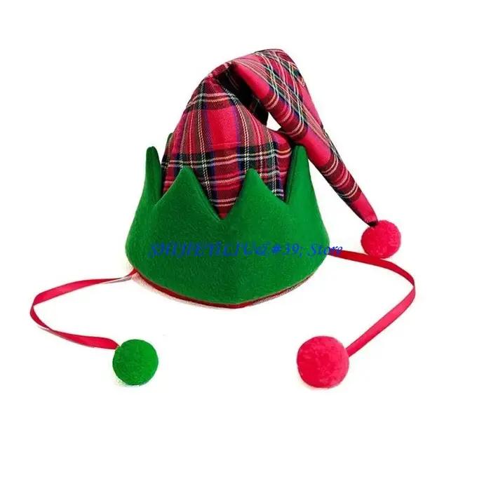 Chapeau d'elfe noël avec pompons