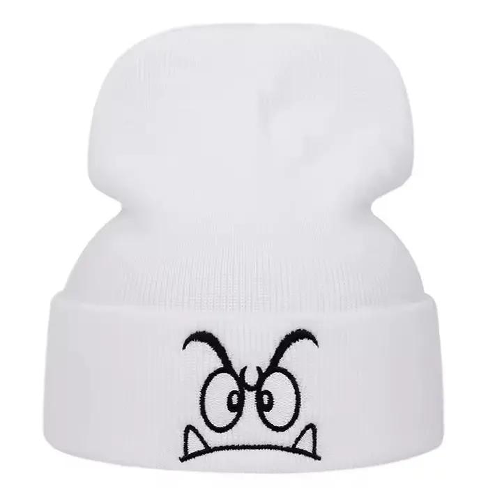 Bonnet tricoté brodé en acrylique pour homme et femme, design agressif, idéal pour activités sportives extérieures automne hiver