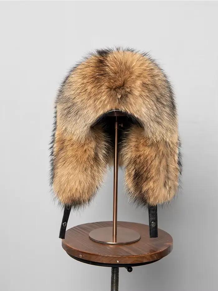100% véritable fourrure de renard chapeaux femmes hommes russe Ushanka aviateur trappeur chaud hiver neige ski chapeau avec oreillette pleine peau moelleux B