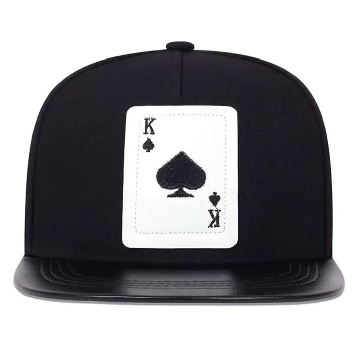King-Casquettes de baseball brodées de cartes à jouer en cuir pour hommes et femmes