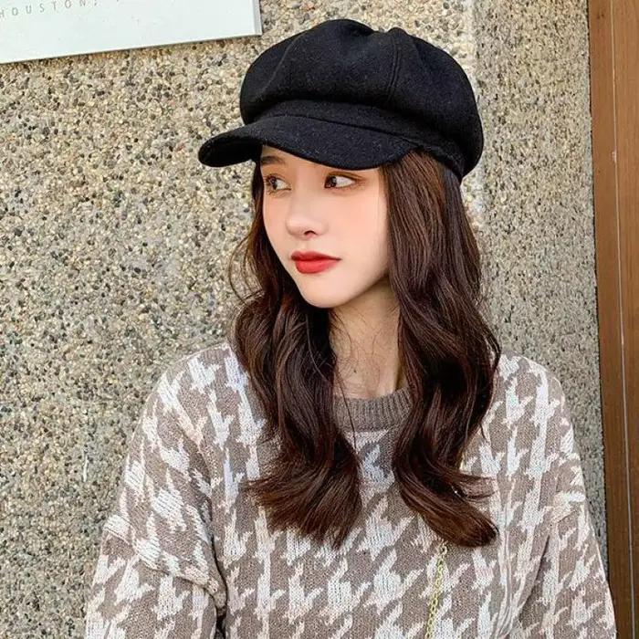 Bérets pour femmes casquette octogonale chapeaux d'hiver femme automne à la mode britannique couleur unie béret