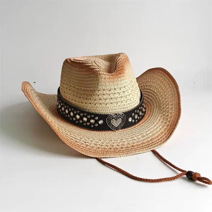 Chapeau de cowboy en paille à bord modulable pour femmes et hommes