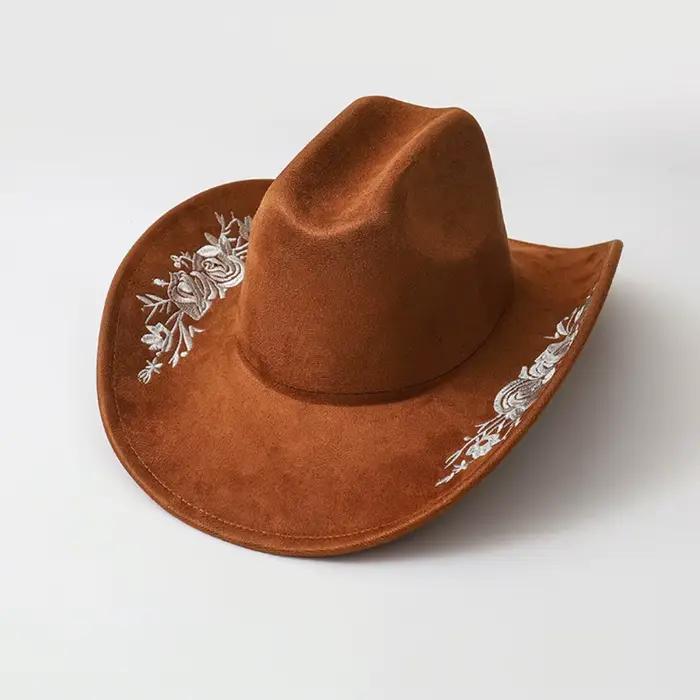 Chapeau haut de forme en feutre brodé à large bord
