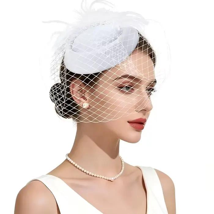 Chapeau Fascinator à Plumes pour Femme avec Voile