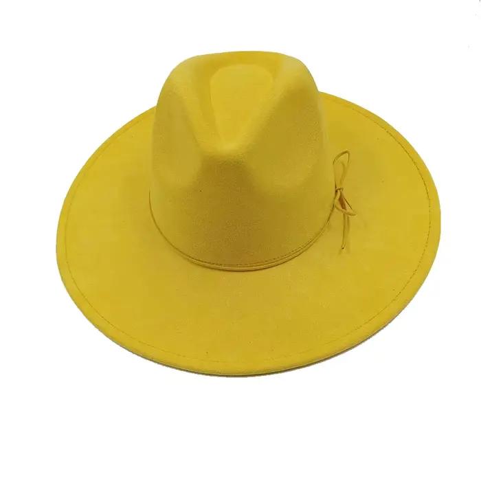Chapeau haut-de-forme en daim à bord plat rond de 9.5cm pour femmes et hommes