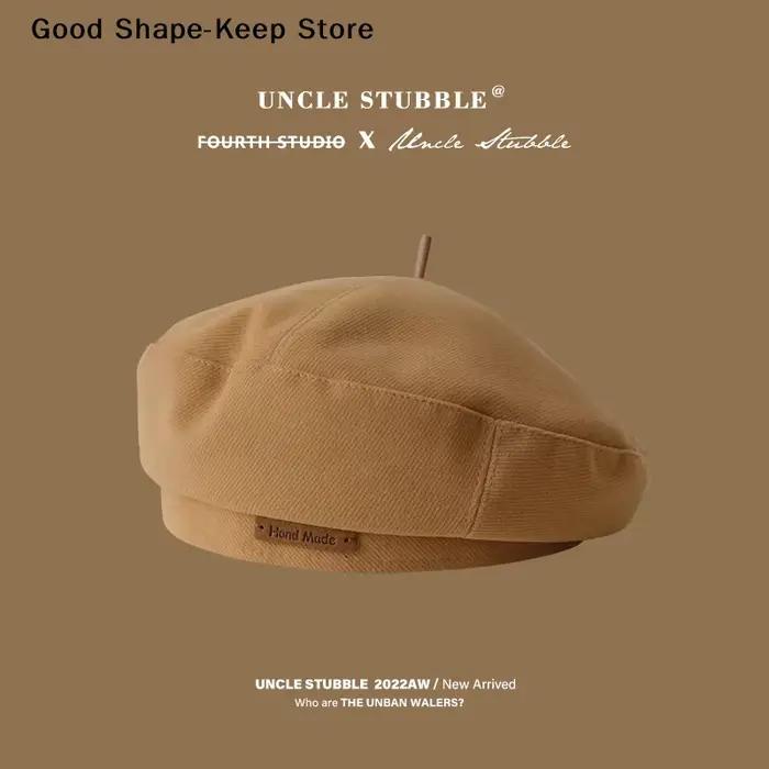 Béret Octogonal en Cuir Étiqueté pour Femme