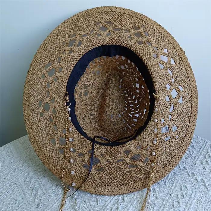 Chapeau de paille à fleurs Malan blanches