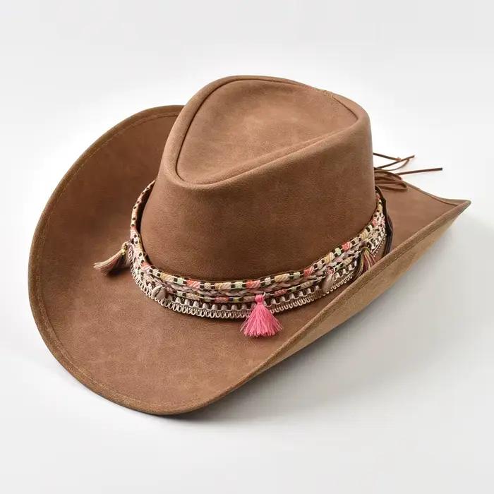 Nouveau 100% cuir hommes femmes Western Cowboy chapeau à large bord parrain chapeaux Gentleman église Sombrero Hombre Jazz casquette