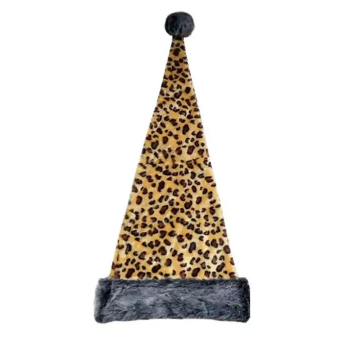 Chapeau de Noël en peluche imprimé léopard noir et marron pour adultes et enfants décoration de fêtes de fin d'année atmosphère festive