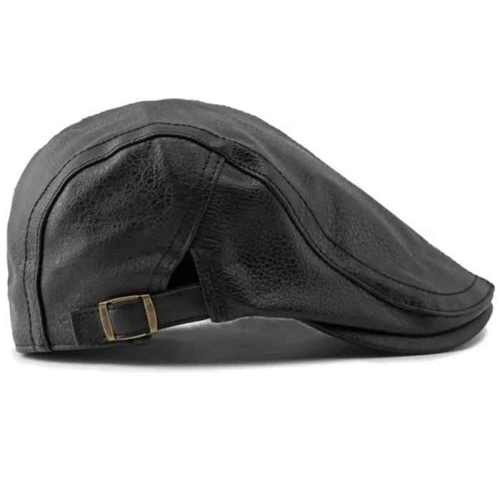 Casquette béret en cuir PU pour homme