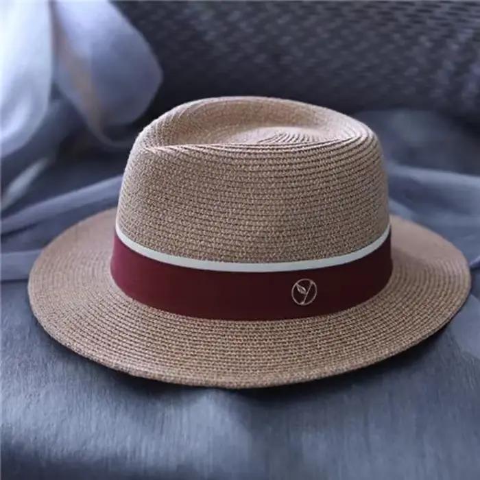 SEABREEZE Chapeau Fedora en paille Panama Contraste bleu marine