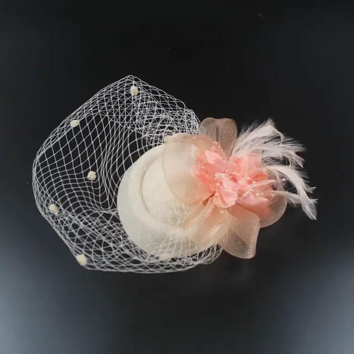 Fedoras de voile de plumes de fleur de maille pour des femmes