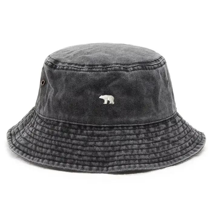 Casquette Bob en Coton Lavé Brodé Ours Polaire Personnalisable pour Hommes et Femmes – Protection Solaire Vintage Réglable pour Extérieur et Plage