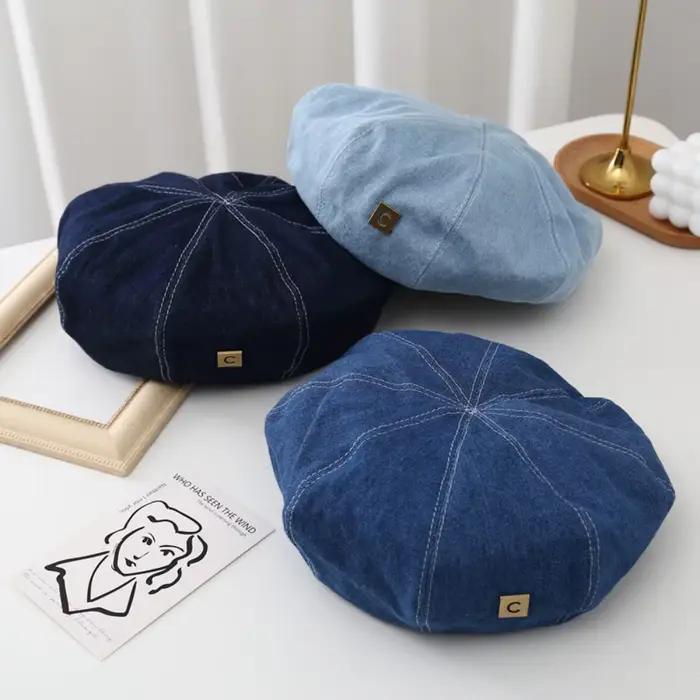 Béret coréen en métal lavé avec logo