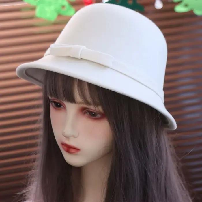 Chapeau en Tweed avec nœud de Style français, tendance, couleur unie, pour femmes, Hepburn, seau, feutre, Bowler, automne hiver