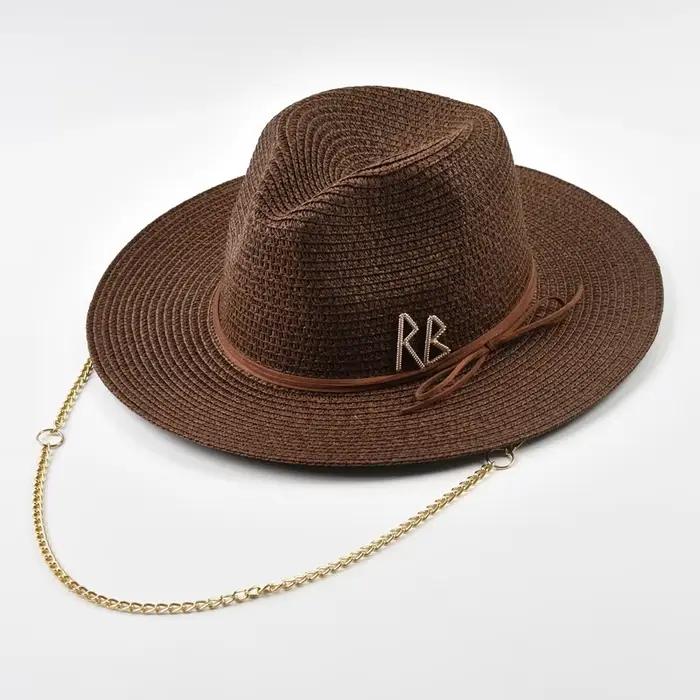 Chapeaux de paille avec lettres RB en métal à la mode pour femmes et hommes