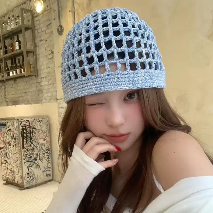 Chapeaux tricotés creux tissés à la main de styliste coréen pour femmes