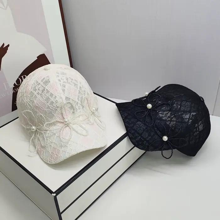 Casquette de baseball en dentelle de fleur de perle Puloru pour femmes, douce et élégante, adaptable à toutes les saisons, idéale pour sorties et événements quotidiens