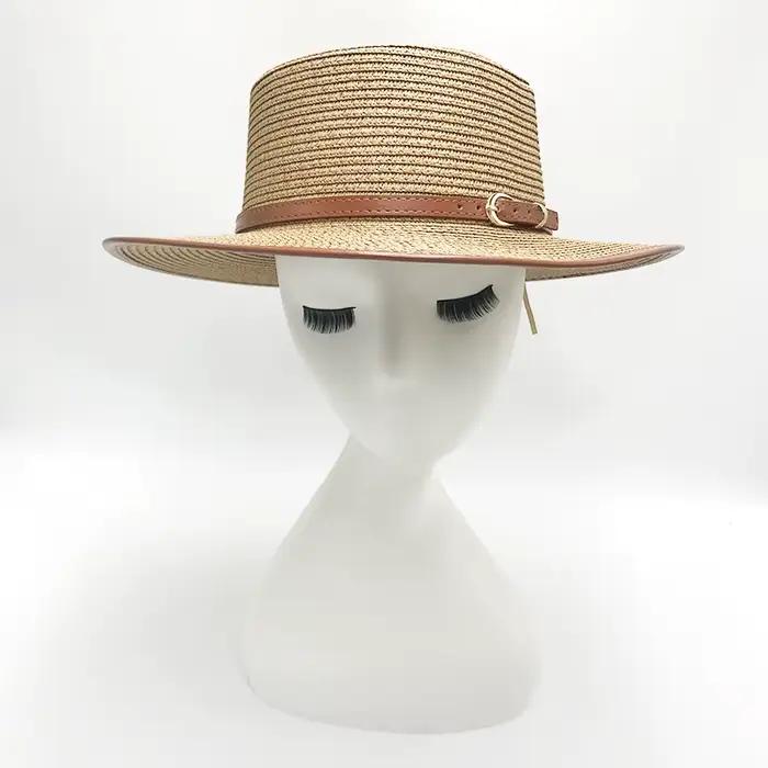 Chapeau de soleil en paille à dessus plat pour femmes