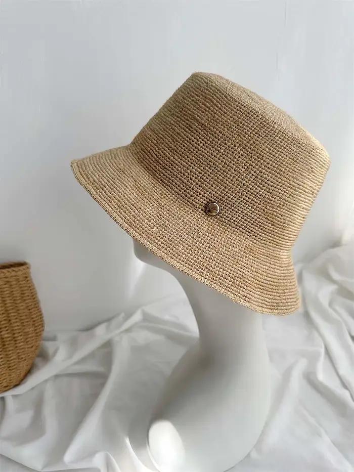 Chapeau Bob d'été en paille raphia