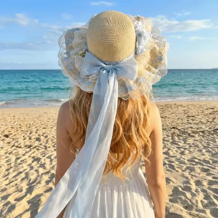 Chapeau de paille pour femme à motif floral