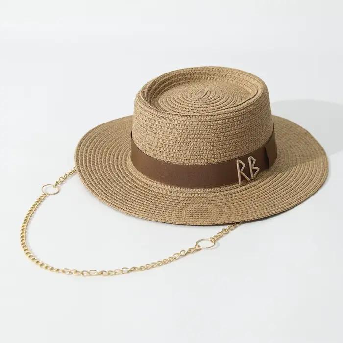 Chapeaux de paille d'été pour femmes ruban décoration élégante dames robe de soirée