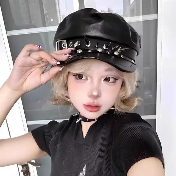Béret vintage à rivets Harajuku Y2K