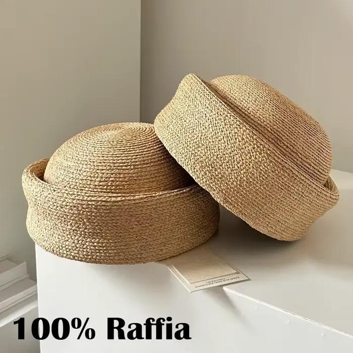 Nouveau Chapeau Docker en Paille de Raphia 100% Crocheté pour Femme