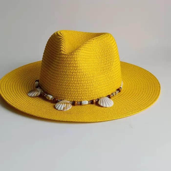 Chapeau de paille bohème uni multifonction homme femme été printemps coquillage style sport occasion extérieure plages jardins terrasses