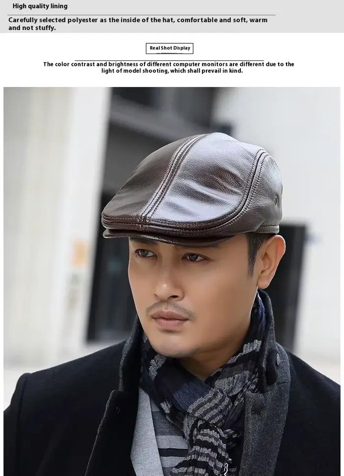 Béret en cuir véritable pour hommes