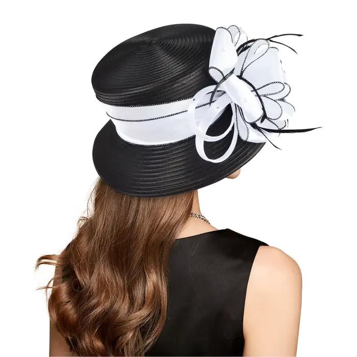 Chapeau d'église noir et blanc pour femme