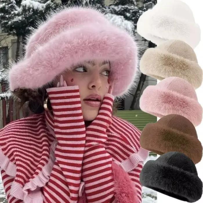 Chapeau d'hiver en fourrure moelleuse décontracté pour homme et femme multicolore pour toutes les saisons occassions cadeaux de Noël