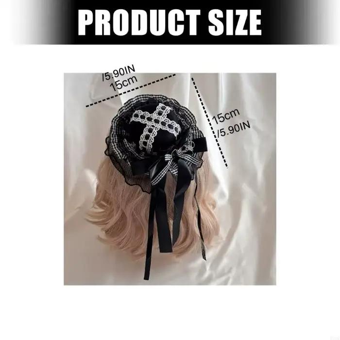 Chapeau gothique en voile dentelle avec nœuds foncés pince à cheveux pour fêtes à thème Y08E