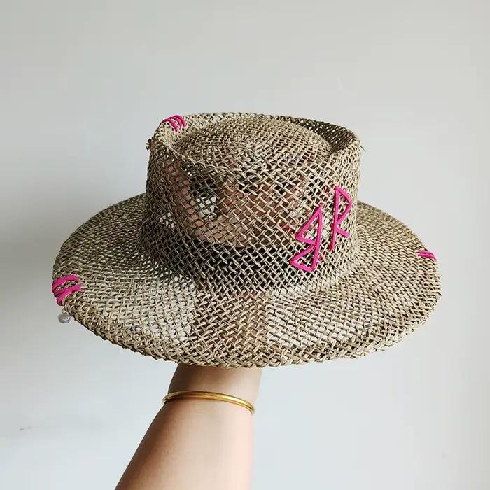 Chapeau de paille avec lettres RB pour femmes
