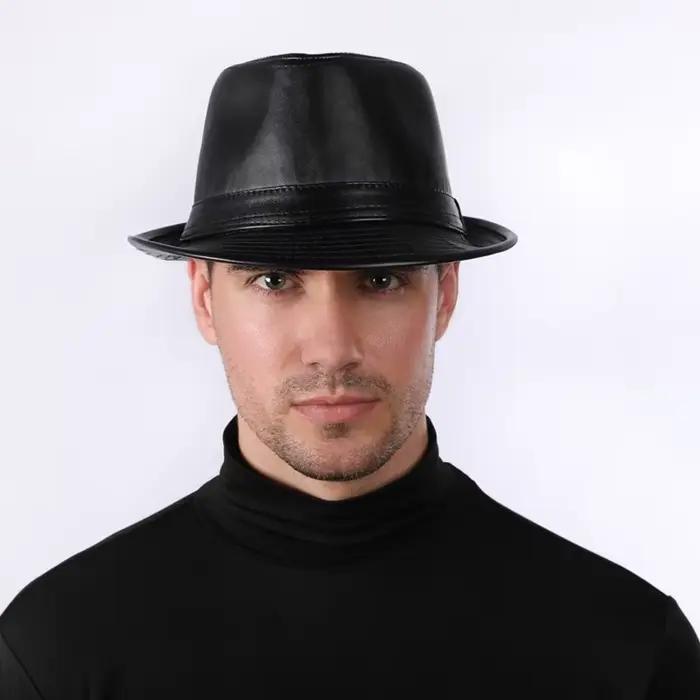 2025 en cuir véritable à large bord Stetson Fedoras chapeaux britanniques pour hommes/femmes Gentman noir 55-62 cm ajusté Jazz Hip-Pop Gorras