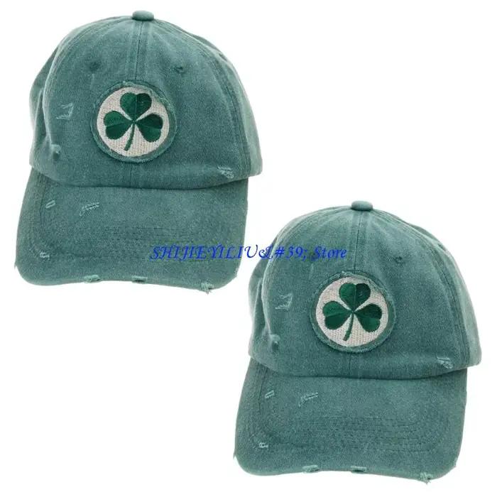Casquette en coton brodée feuilles trèfle vertes E21F