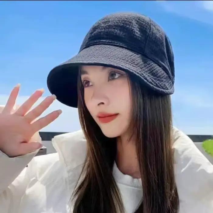 Chapeau Bob Décontracté en Toile Gaufrée Couleur Unie à Large Bord Anti-UV pour la Randonnée et le Camping