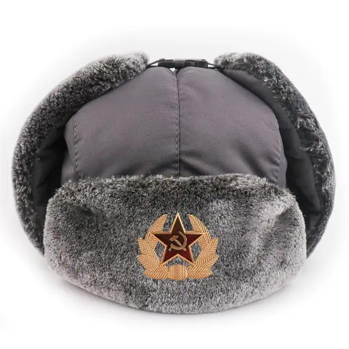 Chapeau d'hiver pour homme avec badge soviétique fausse fourrure résistant à l'eau et au vent pour usage extérieur hiver été printemps automne