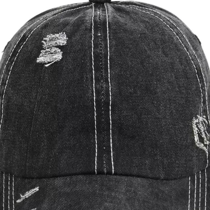 Casquette de Baseball déchirée en Denim Vintage