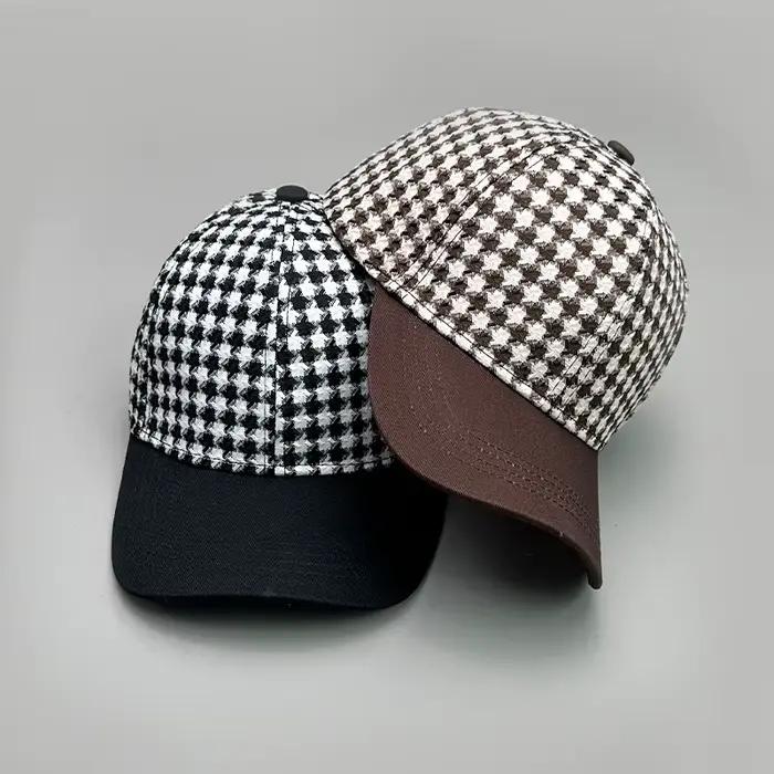 Casquette de Baseball pied-de-poule couleur bloc coton nouveaux hommes femmes crème solaire vérifier polyvalent mode