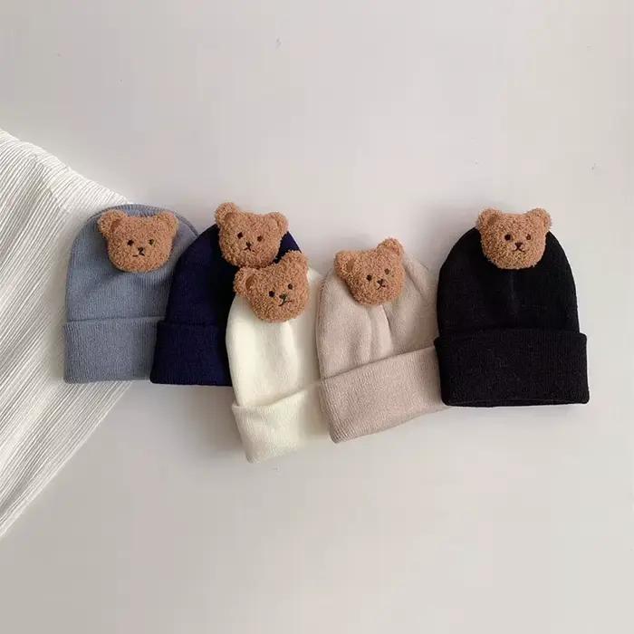 Dessin animé ours bébé tricoté chapeau automne hiver chaud nouveau-né infantile bonnets pour garçons filles doux confortable enfant en bas âge enfants Bonnet