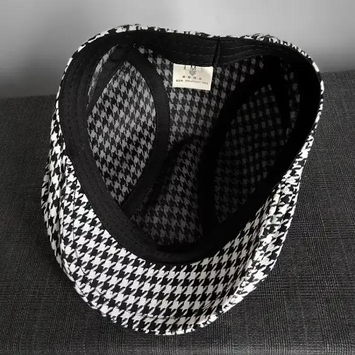 Chapeau de Gavroche unisexe en coton noir et blanc motif à carreaux style célébrité d'Internet pour hommes et femmes occasions spéciales voyage printemps été automne