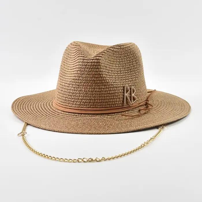 Chapeaux de paille avec lettres RB en métal à la mode pour femmes et hommes