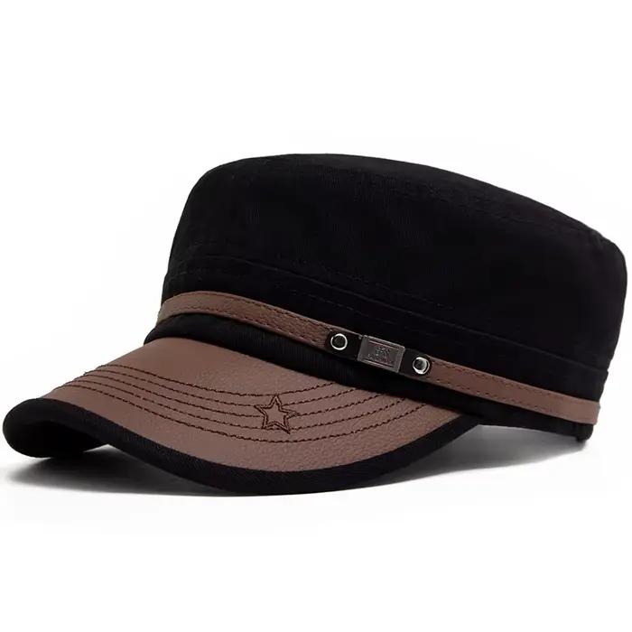 Casquette plate unisexe en cuir PU à visière souple en coton
